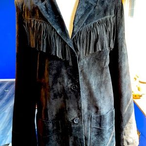 *Denim &Co 100% leather NWOT fringed jacket.